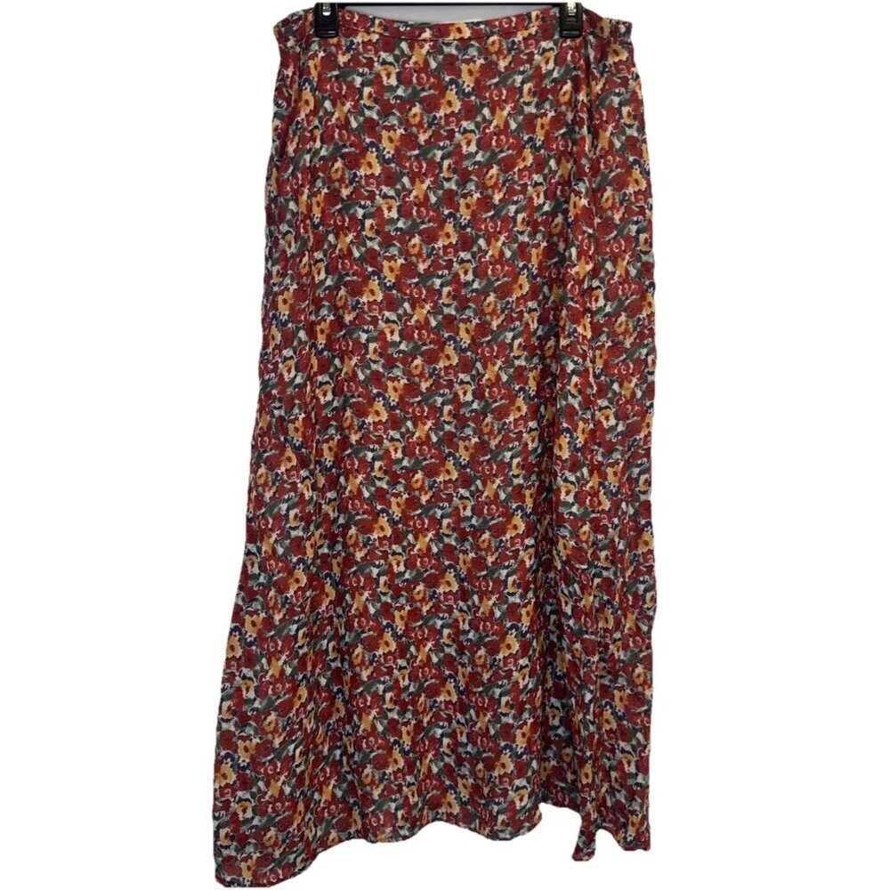 HAROLD'S Women’s Colorful Floral Rayon Lined Pull On Maxi Skirt Gauze Sz 14